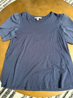 Michael Kors Navy Short Sleeve Tee with Puff Sleeve Detail